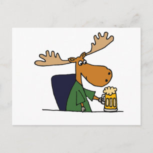 Funny Moose Drinking Beer Tecknad Vykort