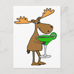 Funny Moose Drinking Margarita Artwork Vykort