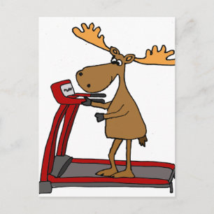 Funny Moose Exercising on Treadmill Tecknad Vykort