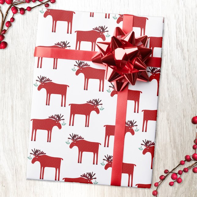 Funny Moose Helgdag Presentpapper (Funny moose elk mistletoe Christmas winter holidays pattern gift wrapping paper )