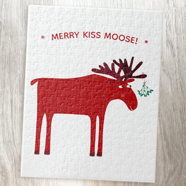 Funny Moose Helgdag Pussel (Merry Kiss Moose fun jigsaw puzzle)