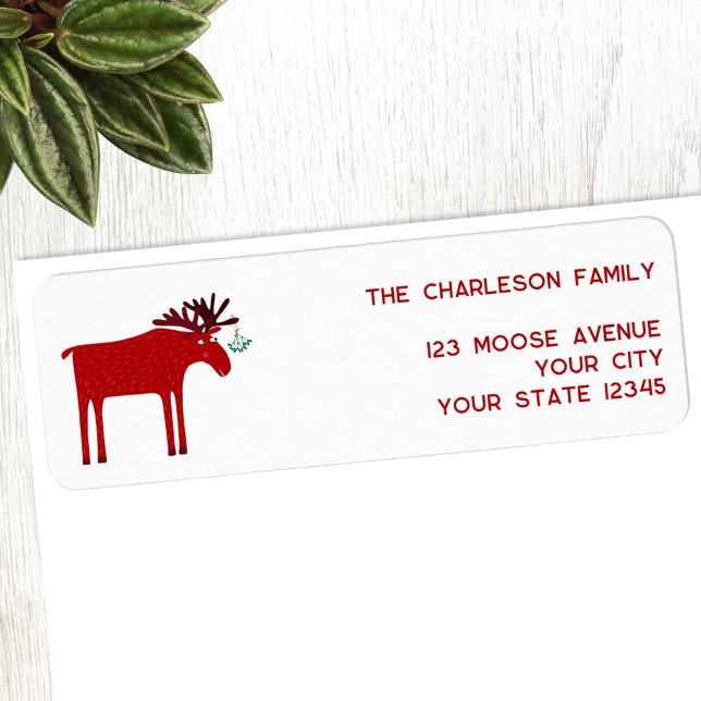 Funny Moose Helgdag Returadress Returadress Etikett (Fun moose or elk holiday return address label)