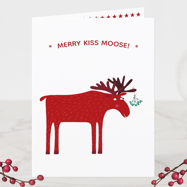 Funny Moose Helgkort (Merry Kiss Moose fin elk Christmas holiday card)