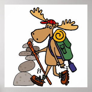 Funny Moose Hiking med Kairn Tecknad Poster