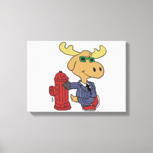 Funny Moose i blå kostym välj bakgrund färg Canvastryck