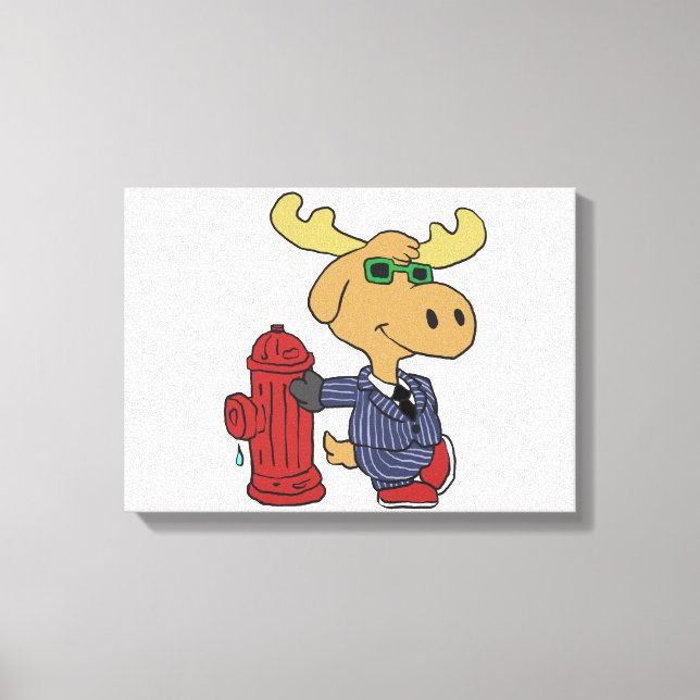 Funny Moose i blå kostym | välj bakgrund färg Canvastryck (Framsida)