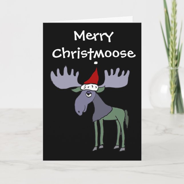 Funny Moose i Santa Hat Helgkort (Framsida)
