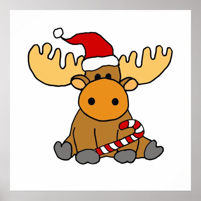 Funny Moose in Santa hat Christmas Cartoon Poster (Framsidan)