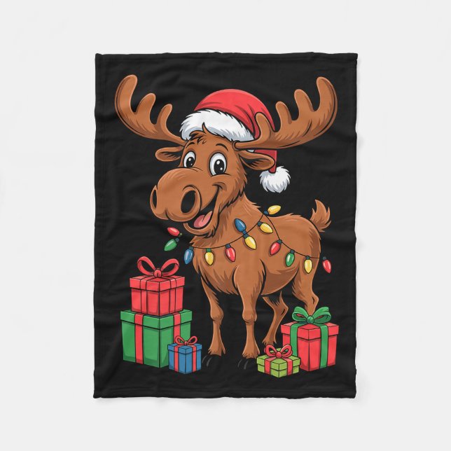 Funny Moose Santa Hat Animals Lovers Ugly Christma Fleecefilt (Framsidan)