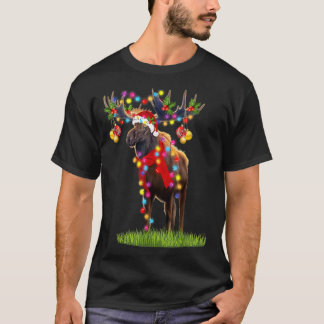 Funny Moose Santa Hat Reindeer jul Ljus Xm T Shirt