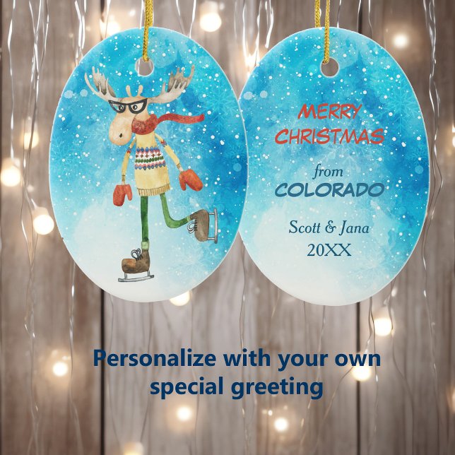 Funny Moose Skater Colorado jul Julgransprydnad Keramik (Skapare uppladdad)