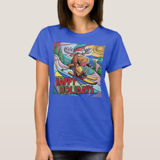 Funny Moose Skiing Glad helg jul T Shirt