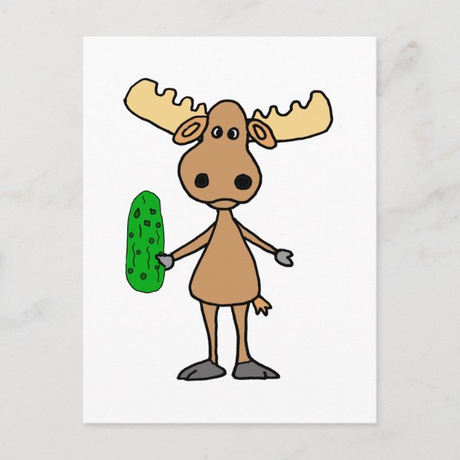 Funny Moose som äter Pickle-Tecknad Vykort (Framsida)