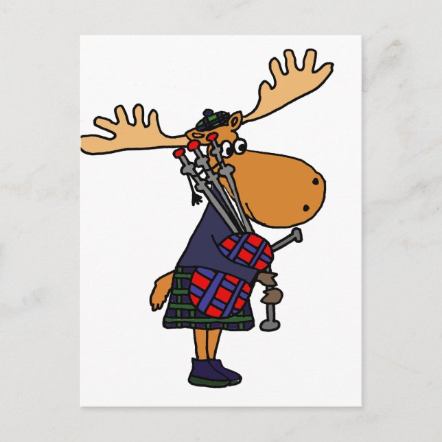 Funny Moose Spela Bagpipes Art Vykort (Framsida)