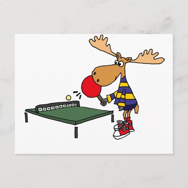 Funny Moose Spela upp Bord Tennis Tecknad Vykort (Framsida)