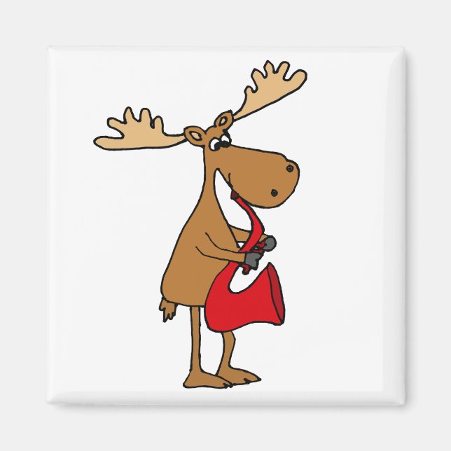 Funny Moose spelar Red Saxophone Art Magnet (Framsidan)