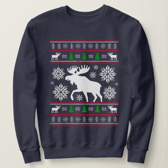 FUNNY MOOSE UGLY XMAS SWEATER CHRISTMAS T SHIRT (Design framsida)