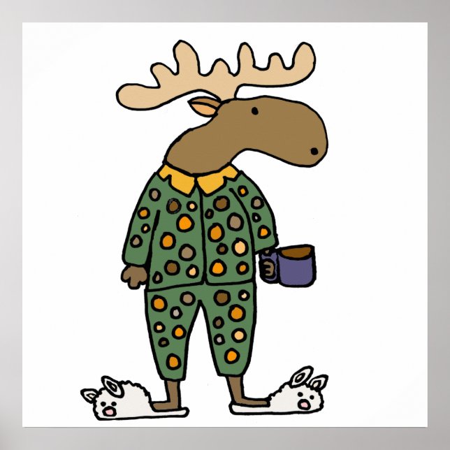 Funny Moose Wearing Polka Dot Pajamas Poster (Framsidan)