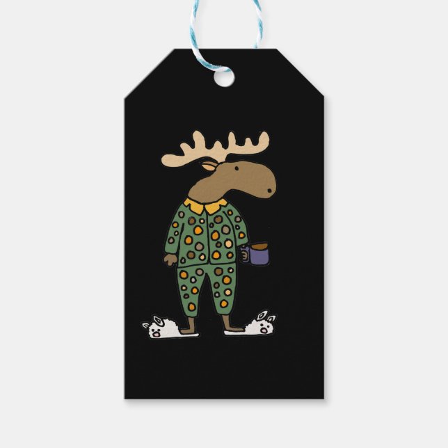 Funny Moose Wearing Polka Dot Pajamas Presentetikett (Framsidan)