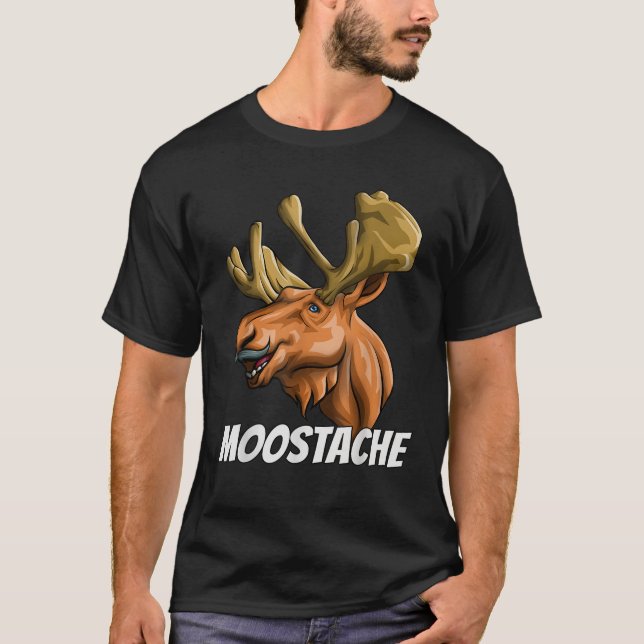 Funny Moostache Pappa Joke Animal Moose Mustache T Shirt (Framsida)