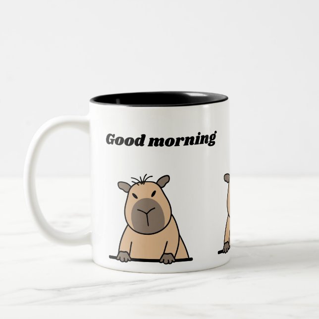 Funny Morgon Capybara Mugg | Cute Sömnig kaffe (Vänster)