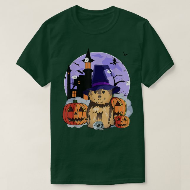 Funny Morkie Hund Halloween Witch Pumpkin T Shirt (Design framsida)