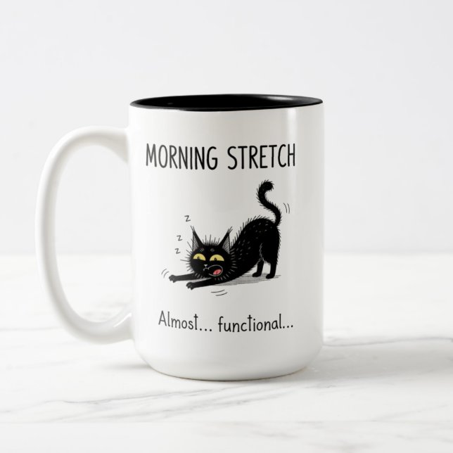Funny Morning Stretch Almost Functional Cat Mug Två-Tonad Mugg (Vänster)