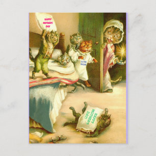 Funny Mors dag Cat och Kittens, Vintage bild Vykort