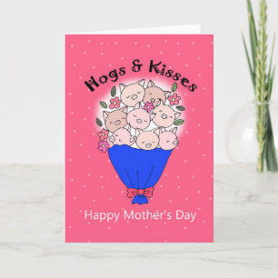 Funny Mors dag Cute Gris Hogs and Kisses Blommigt Kort