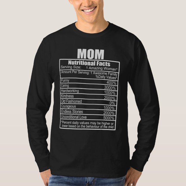 Funny Mors dag Nutrition Facts Mamma Nutritional T Shirt (Framsida)