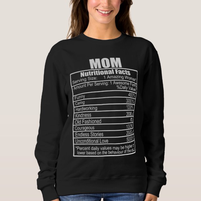 Funny Mors dag Nutrition Facts Mamma Nutritional T Shirt (Framsida)