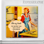 Funny Mors dag Vintage Magnet<br><div class="desc">Magnet med en vintage illustration av en kvinna i ett kök. Bakgrunden till textmolnet finns i en separat fil och kan tas bort om du inte behöver den.</div>