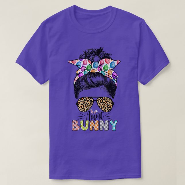 Funny Moster Bunny Leopard Messy Bun Glad påsk Da T Shirt (Design framsida)