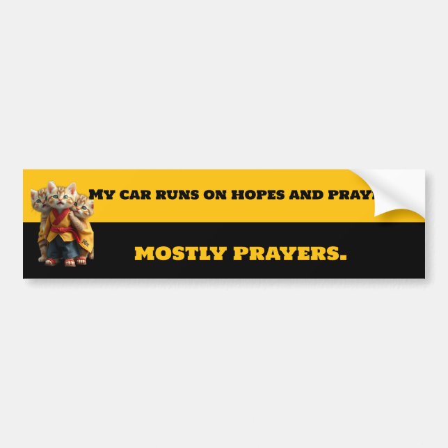 Funny Mostly Prayers Bumper Sticker - Monk Cat Car Bildekal (Framsidan)