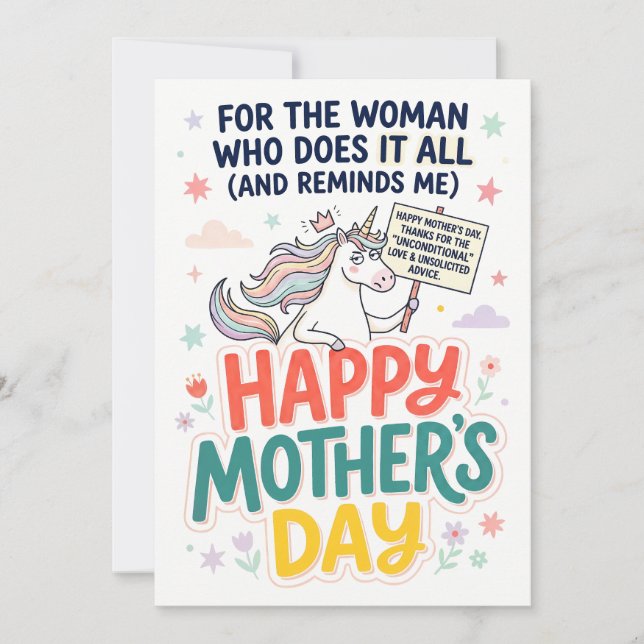Funny Mother’s Day Unicorn Card Julkort (Framsida)