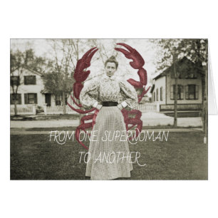 FUNNY MOTIVATED WOMAN WORKER 1890 LOBSTER WOMAN HÄLSNINGSKORT
