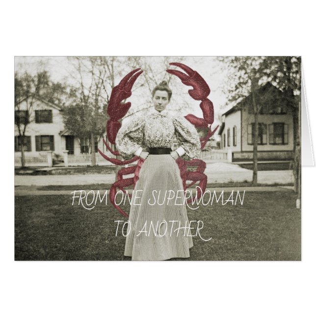 FUNNY MOTIVATED WOMAN WORKER 1890 LOBSTER WOMAN HÄLSNINGSKORT (Framsidan Horizontal)