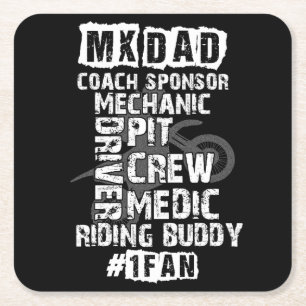 Funny Motocross MX Pappa #1 Fläkt Dirt Bike Coach Underlägg Papper Kvadrat