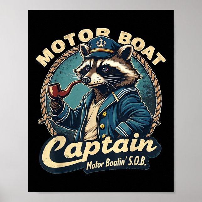 Funny Motor Boat Captain Nautical Raccoon Meme Cos Poster (Framsidan)
