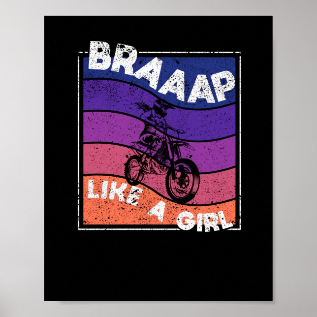 Funny Motorcycle Girl Motocross Dirt Bike Braap Poster (Framsidan)