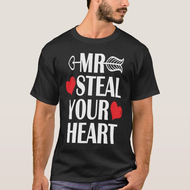 Funny Mr Steal Your Heart Valentines Day Boys Kids T Shirt (Framsida)
