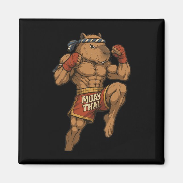 Funny Muay Thai Capybara Thai Boxing Martial Arts Magnet (Framsidan)