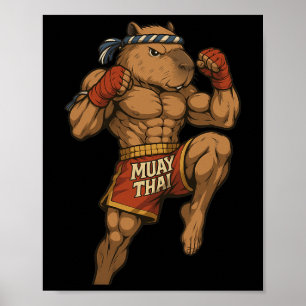 Funny Muay Thai Capybara Thai Boxing Martial Arts Poster