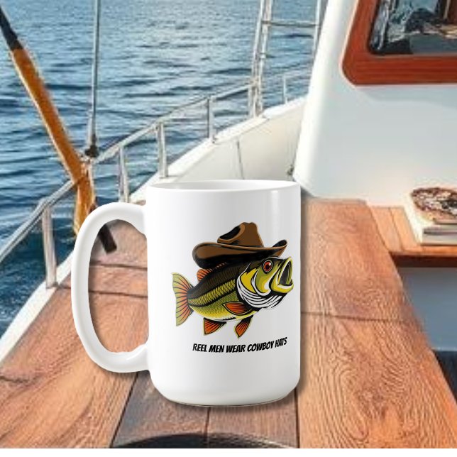 Funny Mug Bass Fish med en Cowboy Hat Kaffemugg (Funny Mug Bass Fish with a Cowboy Hat  fathers day gift)