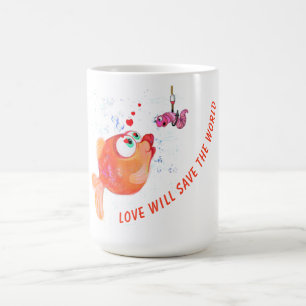 Funny Mug Fish och Mask - Kärlek Kaffemugg