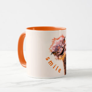 Funny Mug Gift Lycklig Playful Ostrich - Smile Mugg