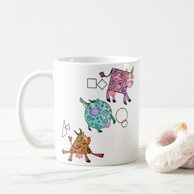 Funny mug med färgfulla geometriska kor som flyger kaffemugg (Med munk)