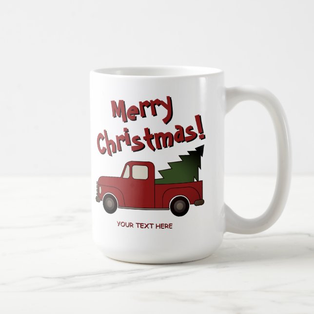 Funny mug with old red truck and Christmas tree Kaffemugg (Höger)