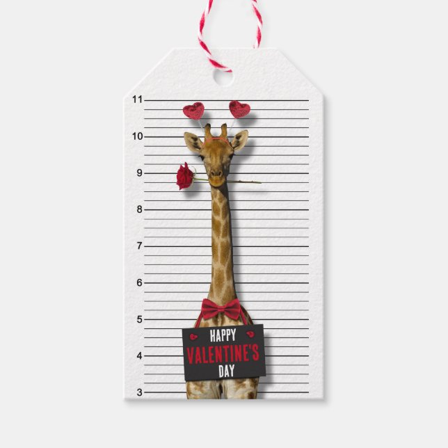Funny Mugshot Guilty Giraffe Glad Valentindagen Presentetikett (Framsidan)