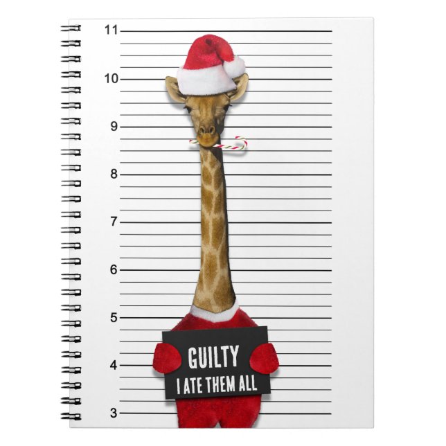 Funny Mugshot Guilty Giraffe jul Anteckningsbok (Framsidan)